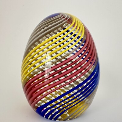 Murano Italy Glass Latticino Multicolored Egg Paperweight Ferro & Lazzarini