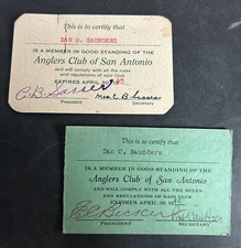 2 Vintage Anglers Club San Antonio Texas Membership Card 1945 & 1946