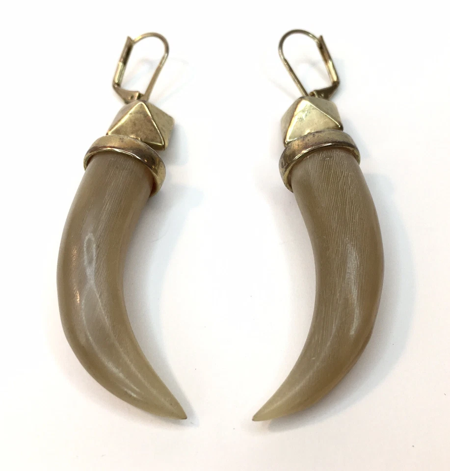 Vince Camuto Faux Horn Drop Dangle Hook Statement Earrings Signed - Image 2 of 4