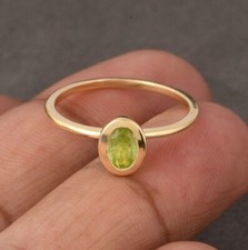 Natural Peridot 925 Silver Gold Plated Thin Band Ring For Friendship Day Gift