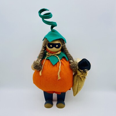 Halloween Lizzie High Pumpkin Doll Lucy Bowman w/ Cat in Trick or Treat Bag Fall