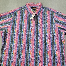 Cremieux Shirt Mens Large Multicolor Geometric Striped Stretch Button Up NWT