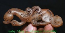 Old Dynasty Natural Hetian Jade Carve Feng Shui Dragon Wing Beast Animal Statue