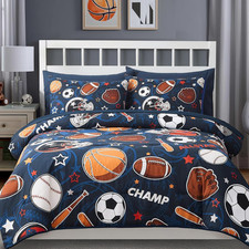 Full Size Comforter Set for Boys-7 Pieces Sports Ball Games Glow in the Dark Ful