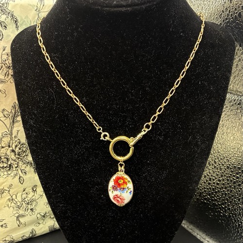 Vintage 12k Gold Filled Pocket Watch Chain FOB Necklace, Swivel Dog Clip, Floral