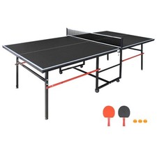 8ft Black Mid-Size Table Tennis Table Foldable Portable Ping Pong Table Set