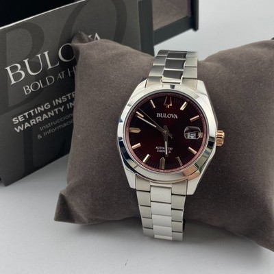 Bulova Surveyor 98B422 Men s Automatic Watch Red Dial Stainless Steel Bracelet