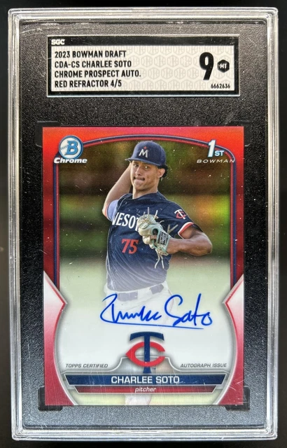 2023 Bowman Draft Charlee Soto Chrome Auto Red Refractor 1st #/5 Twins SGC 9