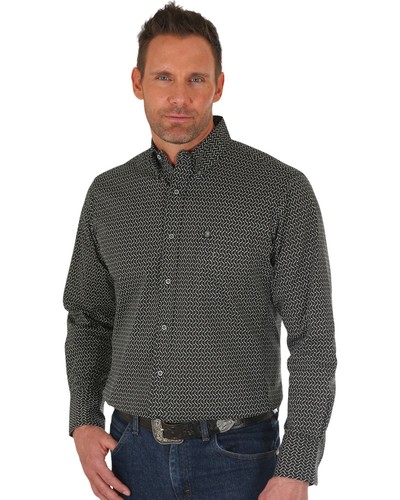 Wrangler Men's Geo Print Performance Long Sleeve Button Down Western Shirt -