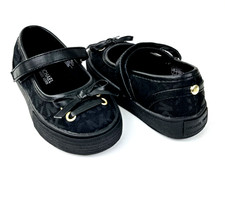 Michael Kors Baby Black Faux Leather Strap Bow MK Logo Mary Jane Flat Shoes Sz 7