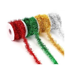 MARFOREVER 4 Rolls 65.7 FT Christmas Tinsel Ribbon Christmas Garland Red Gree...