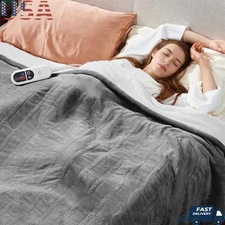 Reversible Heated Blanket Soft Flannel Fast Heating Overheat Protection Timer US