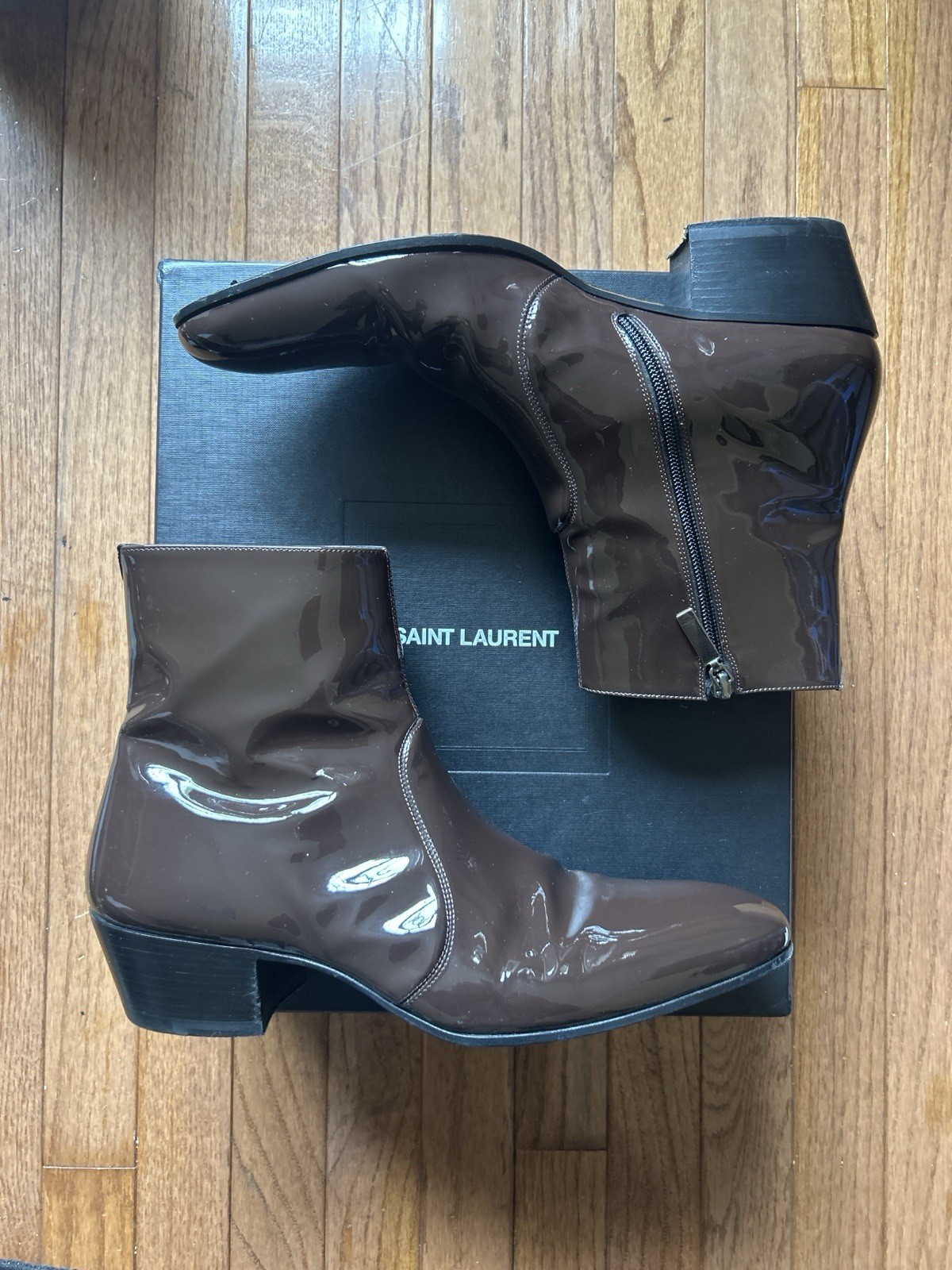 Saint Laurent Stivaletto Wyatt Marrone Cacao Vernice 44