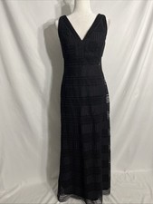 Vera Wang V-Neck Sleeveless Lace Net Formal Long Gown Sz 6 Black #E376 Women's