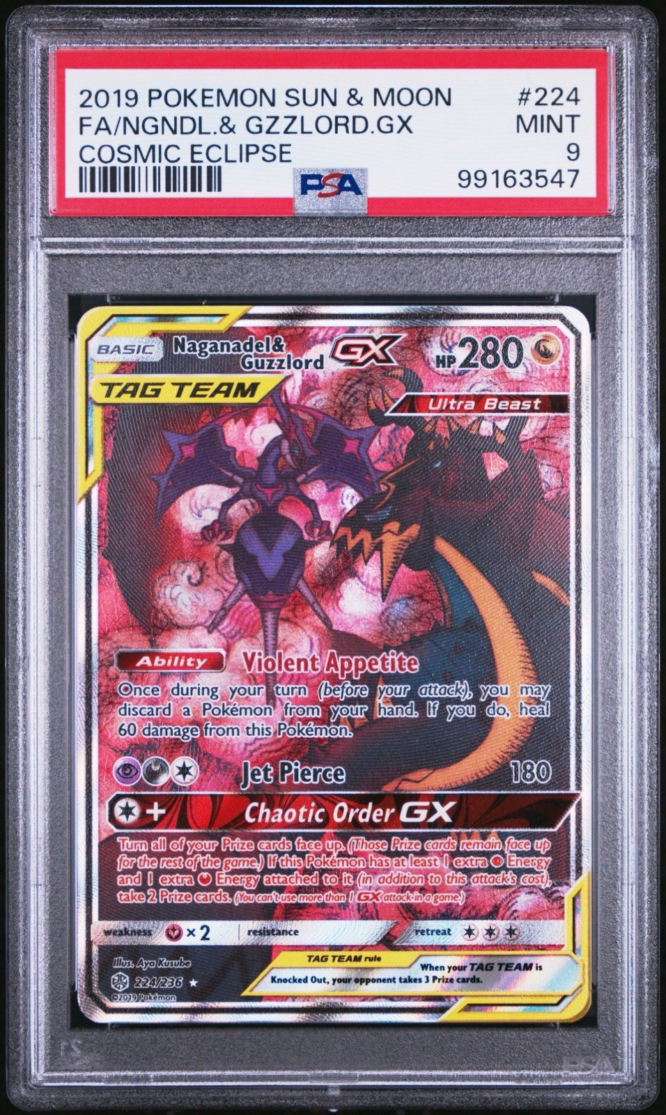 Pokemon TCG Naganadel & Guzzlord GX 224/236 Alt Art SM Cosmic Eclipse PSA 9 MINT