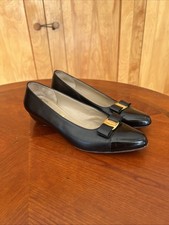 Ferragamo Salvatore Women s Leather Black Vara Bow Wedge Pumps Size 7.5 B