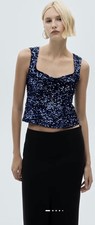 Mango Navy Blue Sequin Sleeveless Top – Party / Occasion – S New With Tags