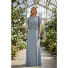 Cattiva New York Blue Lace Crepe Evening Gown Dress Size 8 Made in USA