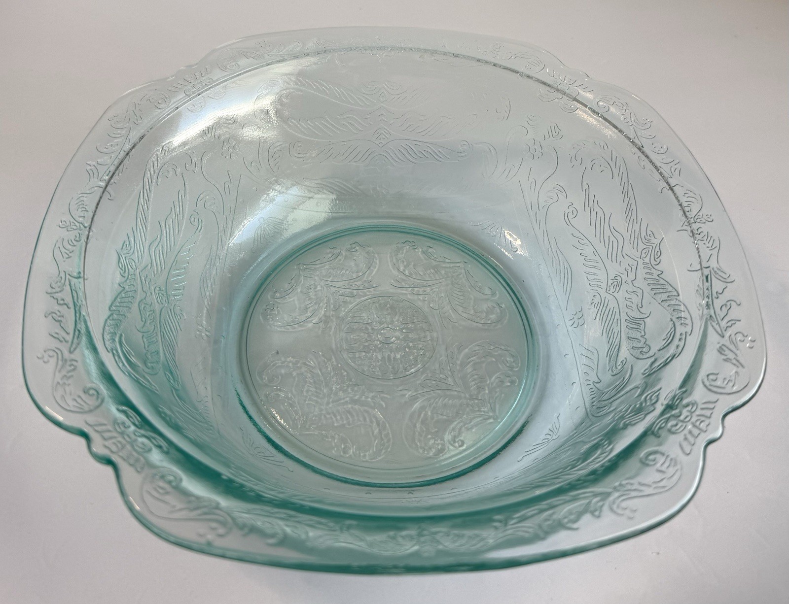 VTG Federal Aqua Blue Recollection / Madrid Depression Glass Serving Bowl
