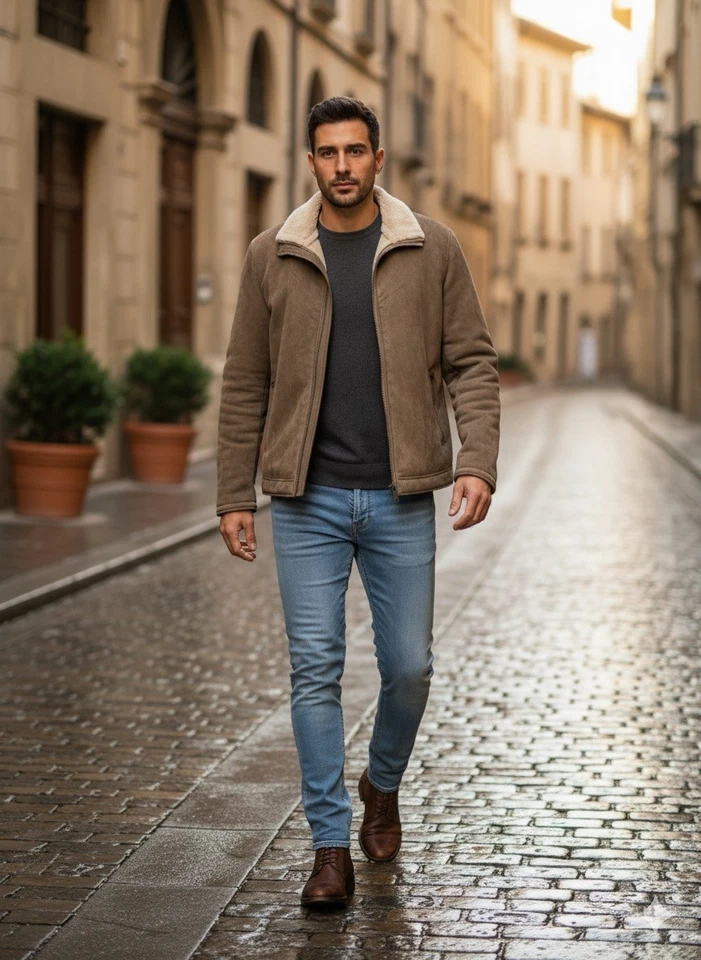 MONTONE SHEARLING ECOLOGICO-Giubbotto uomo-ROYAL CUP-Tortora - Immagine 4 di 4