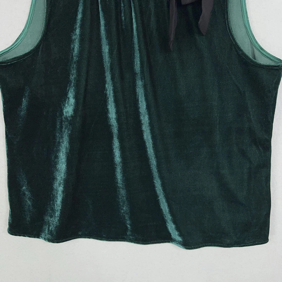 Blusa J Crew para mujer grande verde esmeralda terciopelo lazo cuello volantes top vacaciones mujer Foto 3 de 4