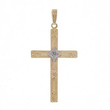 Yellow Gold Diamond Vintage Cross Pendant - 10k Point cut Milgrain Faith