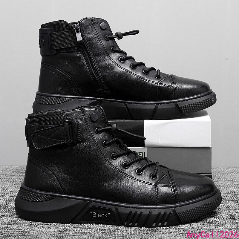 Mens Faux Leather Round Toe Ankle Boots Fashion High Top Lace Up Casual Shoes