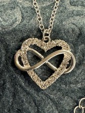 Silver Tone Infinity Heart Rhinestone Pendant Chain Love Romantic 20