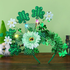 Illuminated St. Patrick's Day Headband with Shamrocks and Tinsel Accents