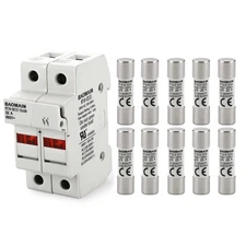 RT18-32 Fuse Holder Base with 10x20A Ceramic Fuses 10x38mm – 2 Pole DIN Rail ...