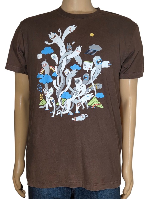 Threadless Psychedelic Creatures Simon Noynay  Brown Graphic T-Shirt Size Large