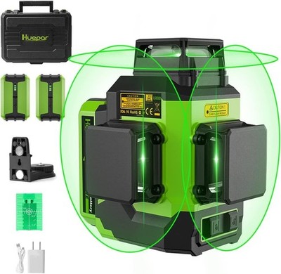 Huepar Laser Level 3x360 Self Leveling with 2 Rechargeable Batteries, 3D 12