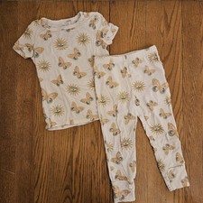 Posh Peanut Cream With Eye And Butterfly Design Bamboo Pajama Set 18-24 Months