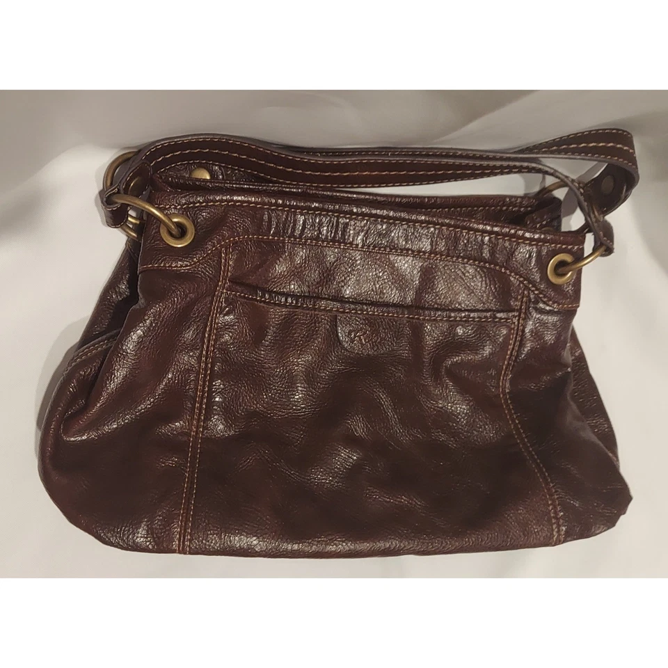 Relic Womens Brown Embossed Faux Leather & Canvas Boho Handbag Satchel Purse - Image 2 of 4