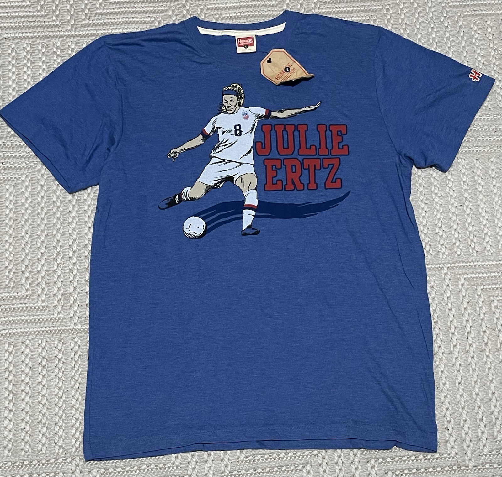 USA Women’s Soccer Team Julie Ertz Homage T-Shirt Blue Color Size Large NWT