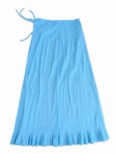 "Falda larga midi vintage de lino turquesa con volantes dobladillo cintura 26"""
