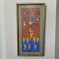 Vintage Pattachitra Painting Of Hindu Lord Krishna And The Gopis Milkmaids 19x10