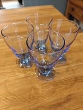Vintage Retro Libbey Blue Water Goblet x4 Footed Tumbler