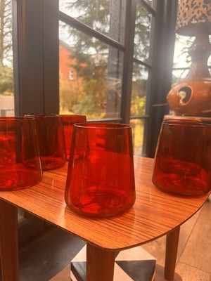 Vintage Dänische Rotglas Becher Stiellos Weingläser