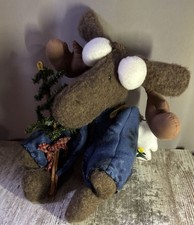 Christmas Plush Sitting Moose Dressed Winter Attire Tree Cabin Home Decor