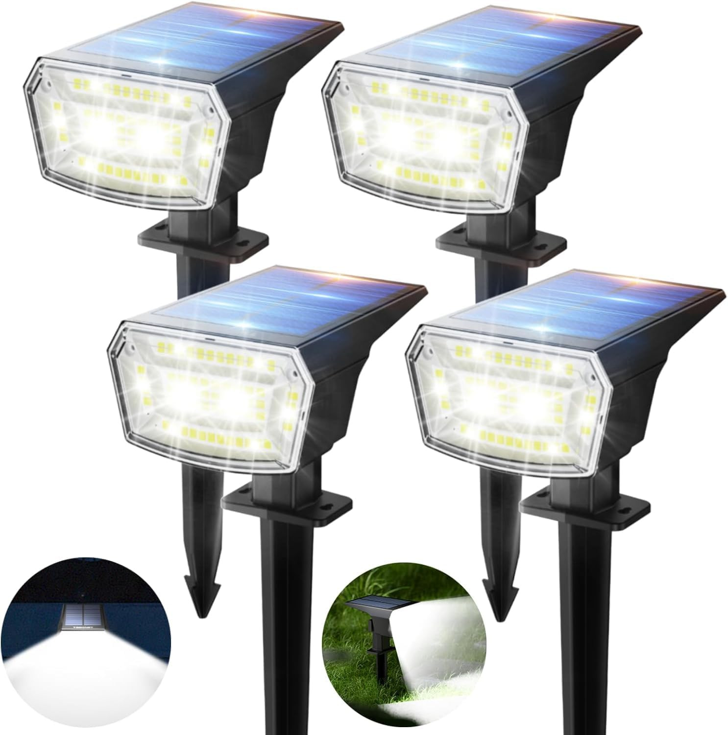 4 Pezzi Luci Solari Da Giardino, 59 LED Super Luminosi 6500K, 3 Modalità Di Illu