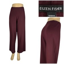 Eileen Fisher Womens Large 100 Wool Pants Burgundy Wide Leg Loose Casual EUC