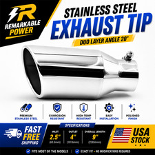 Stainless Steel Exhaust Tip Duo Layer Angle 20 For - 2.5 Inlet 4 Outlet 9 Ol Stainless Steel Exhaust Tip Duo Layer Angle 20 For - 2.5 Inlet 4 Outlet 9 Ol