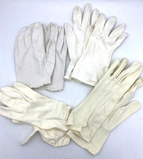 4 Pair Vintage Women's White Ivory Fabric Gloves Unlined