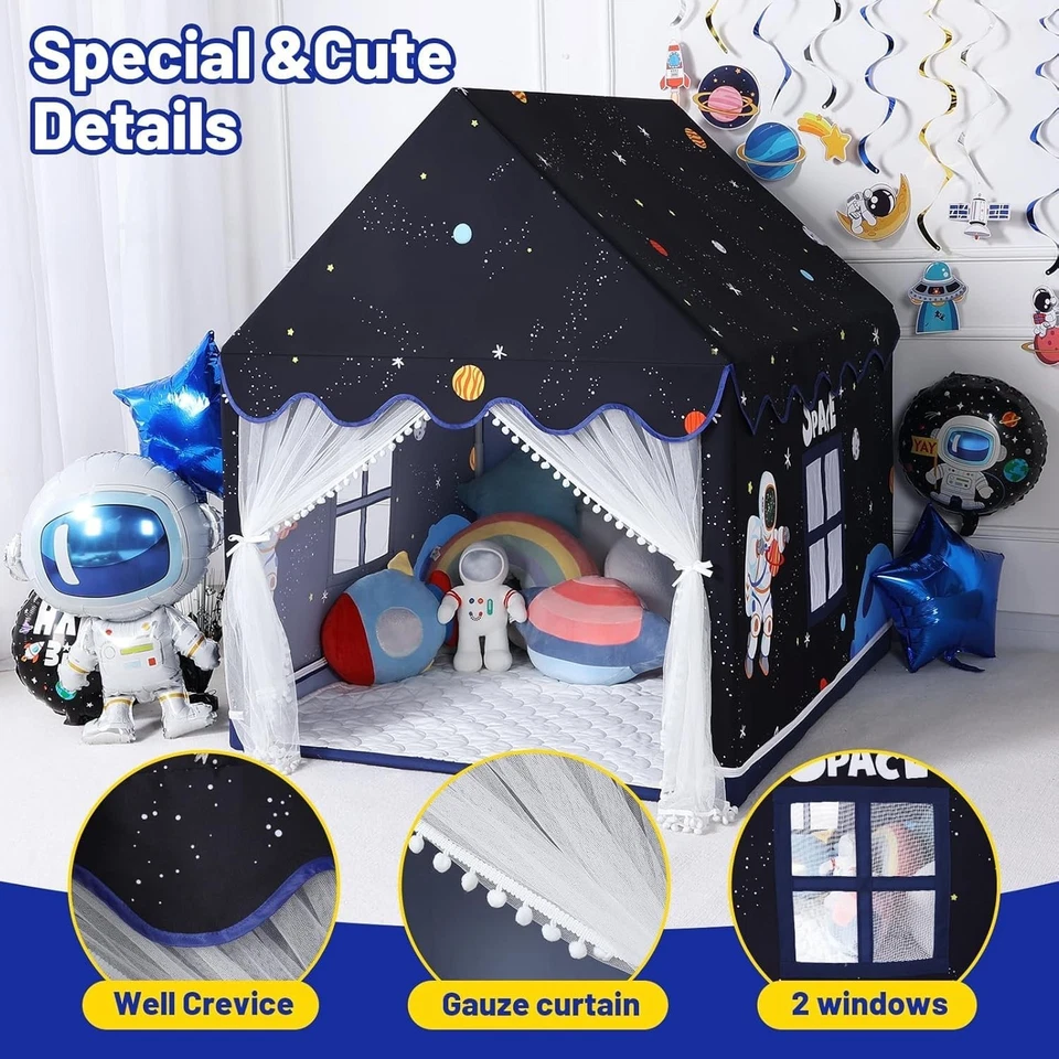 Tienda de campaña para niños espaciales interior: con alfombrilla, luces de estrella - Juguetes espaciales para jugar para niños Foto 4 de 4