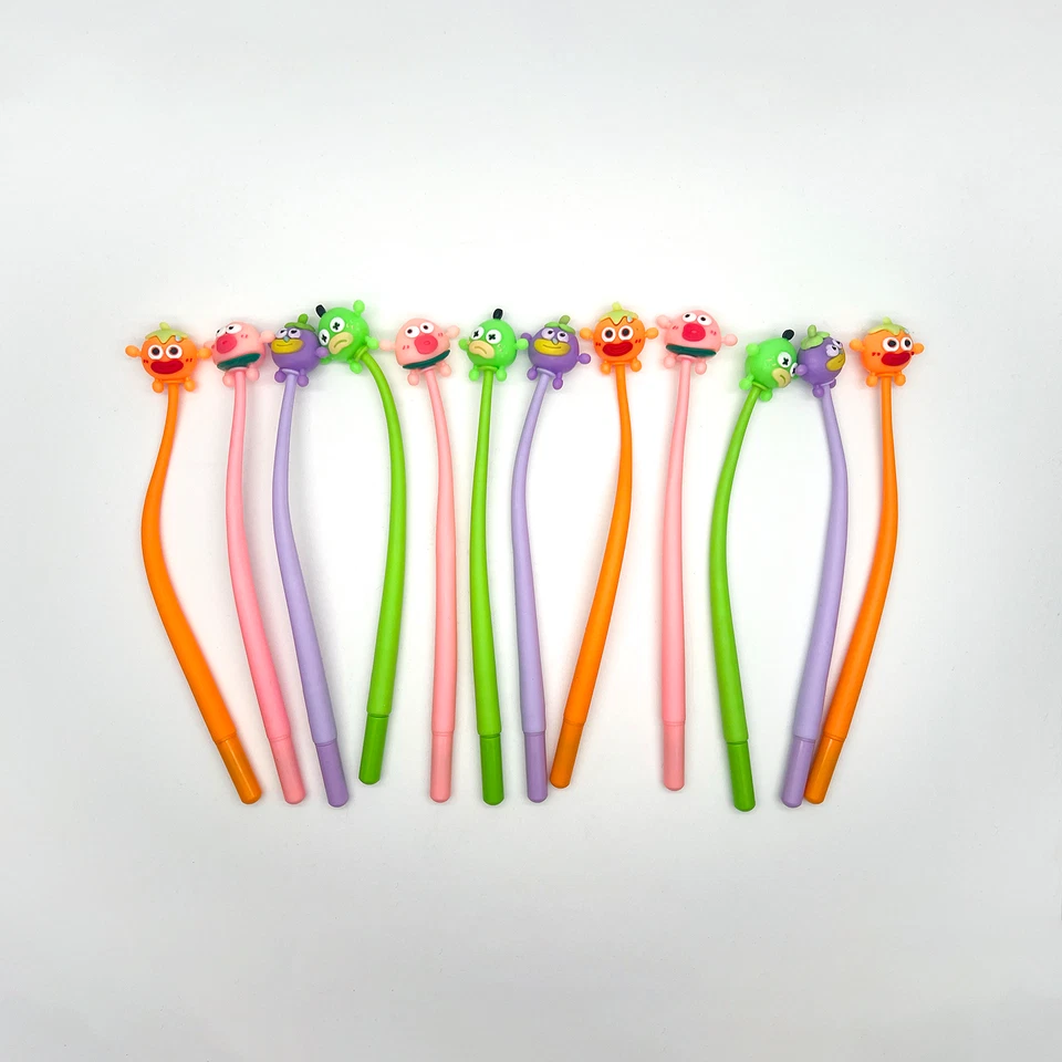 Paquete de 12 bolígrafos de silicona Monster Fruit Wobbly para golosinas de fiesta de cumpleaños bolsa escuela Foto 3 de 4