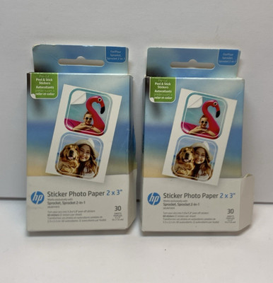 LOT x 2 Packs (60 Sheets Total) HP Sprocket 2x3 Zink Pre-Cut Sticker Photo Paper