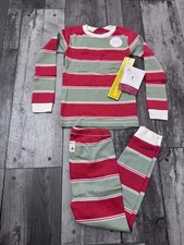 Burt  s Bees Unisex Striped Christmas Pajamas Holiday Red Green 2 Piece 4 NEW NWT