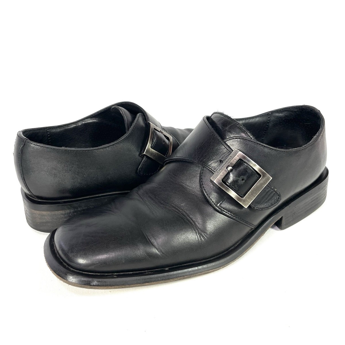 Kenneth Cole Monk Strap Shoes Mens 13 Black Cap Toe Leather Dress Loafer Kenneth Cole New York Black Square Toe Monk Dress Loafers  main image 3