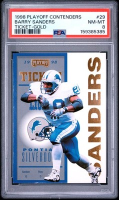 1998 PLAYOFF CONTENDERS TICKET GOLD #29 BARRY SANDERS 12/25 PSA 8